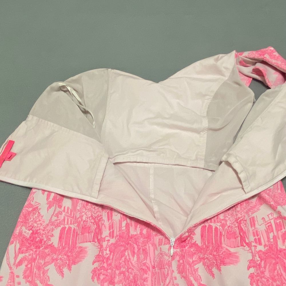 Lilly Pulitzer Pink Tropical Toile One Shoulder Ruffle Mini Dress Size 16 015873 - Picture 10 of 12